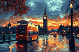 Red double-decker bus passing by Big, a Photo by Tanuart