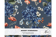 Moody hydrangea botanical pattern, a Pattern Graphic by Milatoo (Thumbnail 1 of 8)