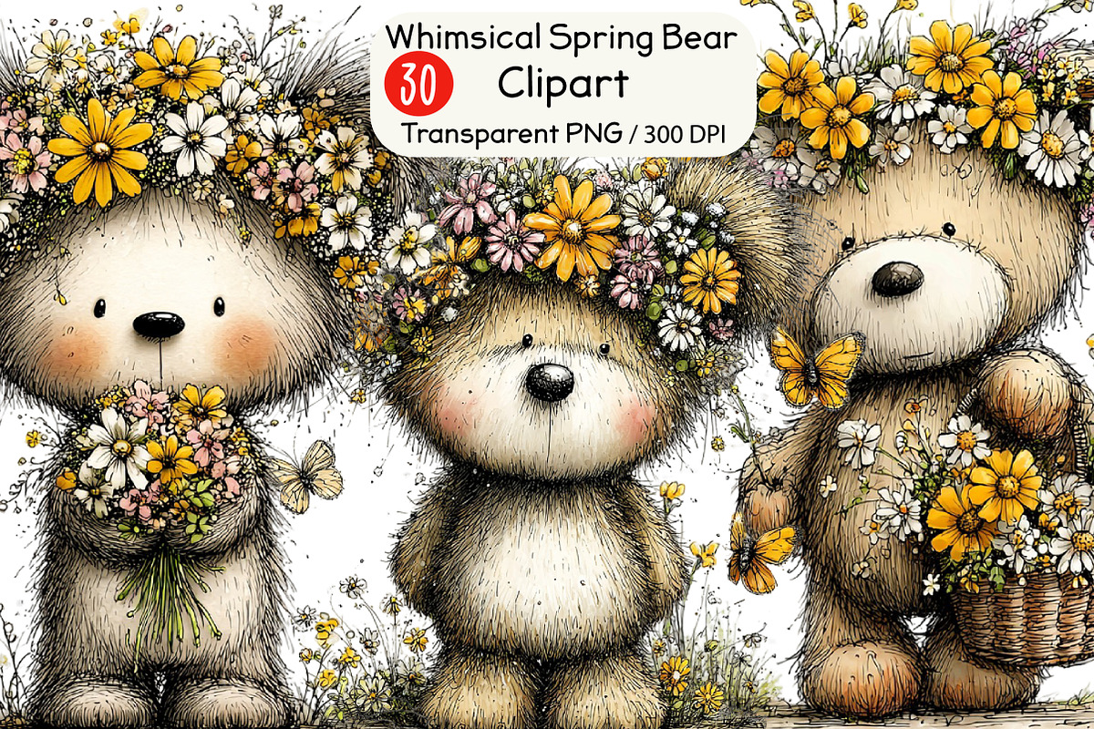 Whimsical Spring Bear Clipart, an Animal Illustration by Black Bird Studio (Photo 1 of 6)