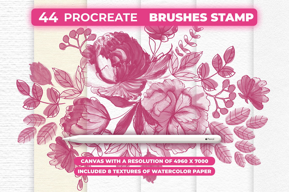44 Flower Brush Stamps Procreate, a Brush Add-On by Graphics Resources (Photo 1 of 8)