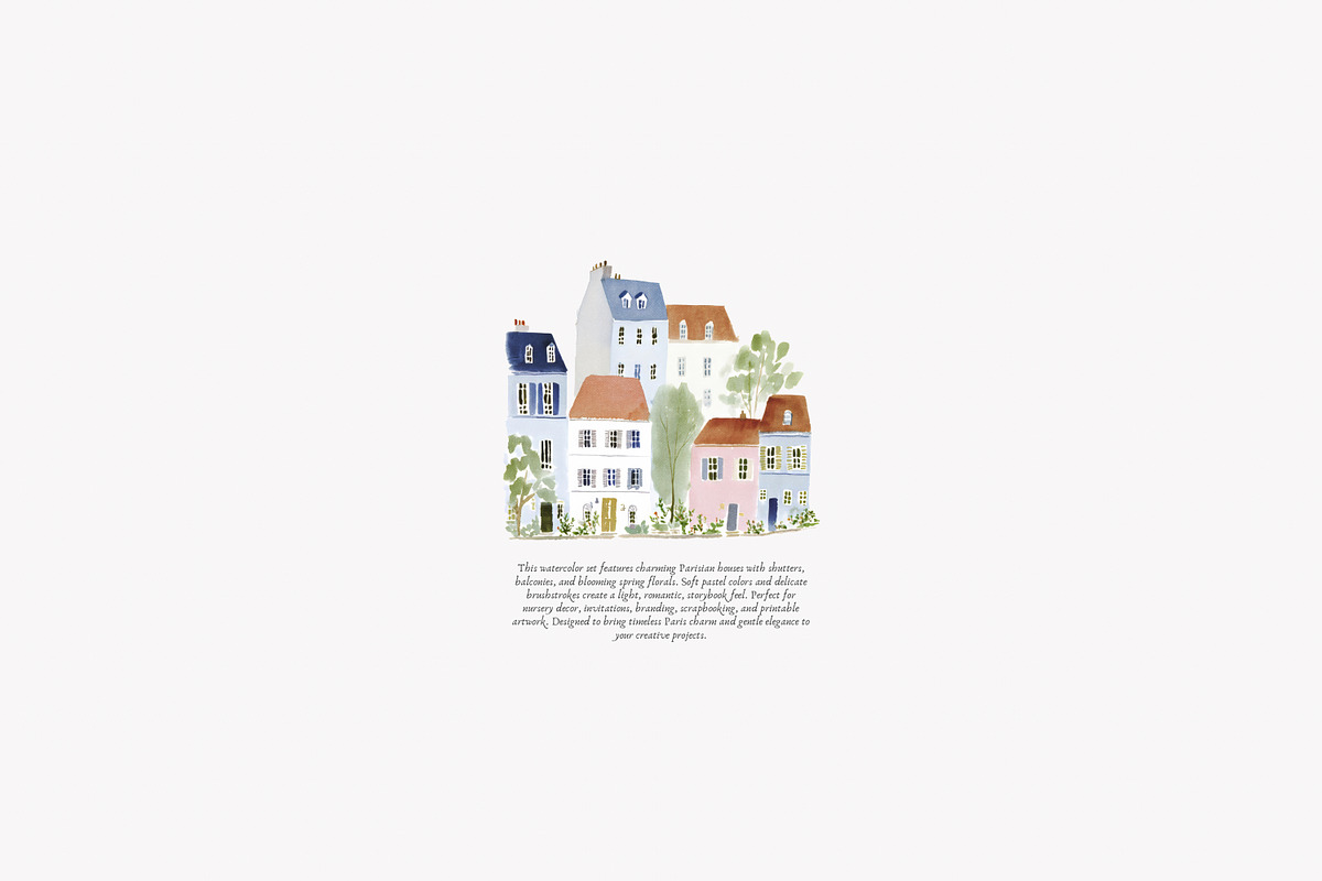 parisian spring houses watercolor, a Decorative Illustration by Patishop Art (Photo 5 of 10)