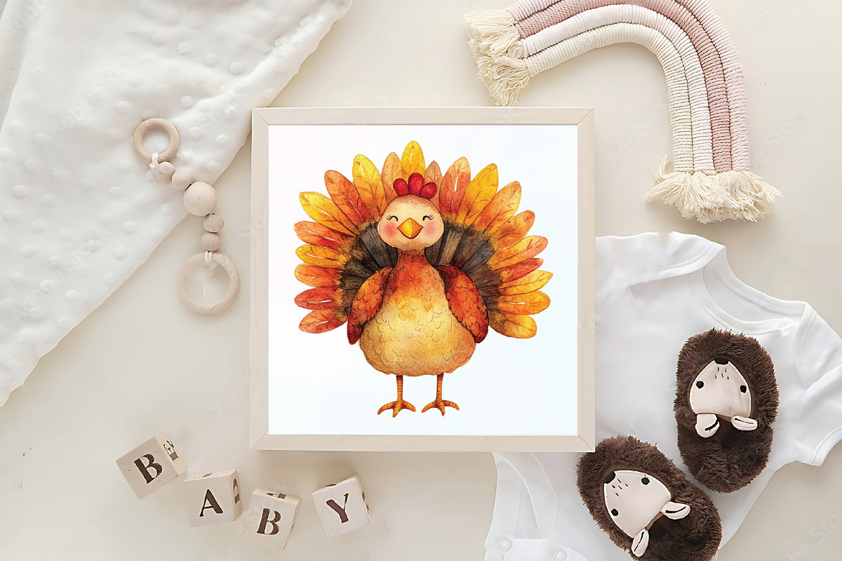 Watercolor Autumn Turkey Clipart, an Illustration by CraftArtStudio (Photo 6 of 6)