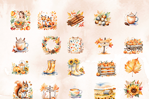 Watercolor Autumn Clipart Set