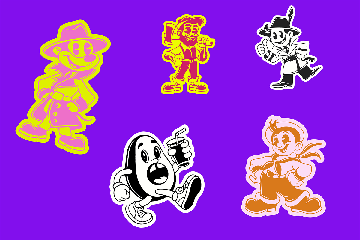 Retro Mascot Sticker Bundle, an Object Illustration by HunEyy (Photo 6 of 8)
