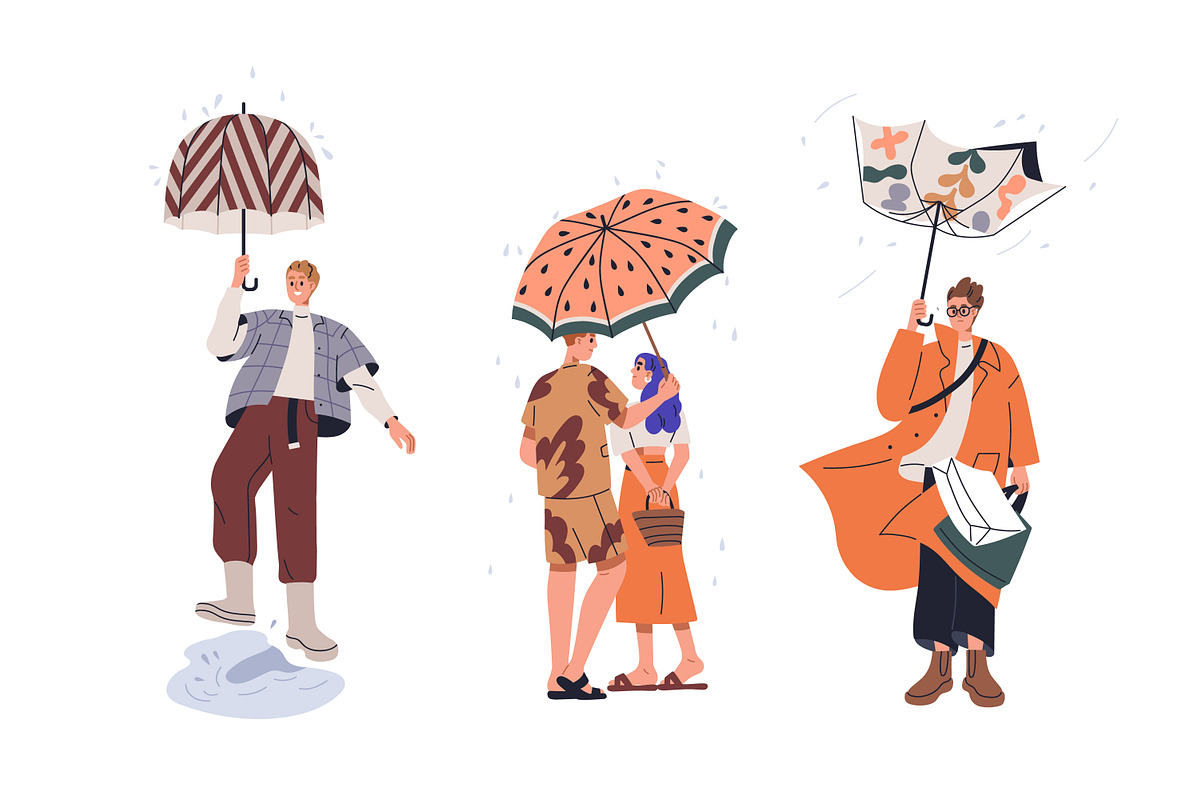 People with umbrellas in rain set, a Person Illustration by Good Studio (Photo 3 of 6)