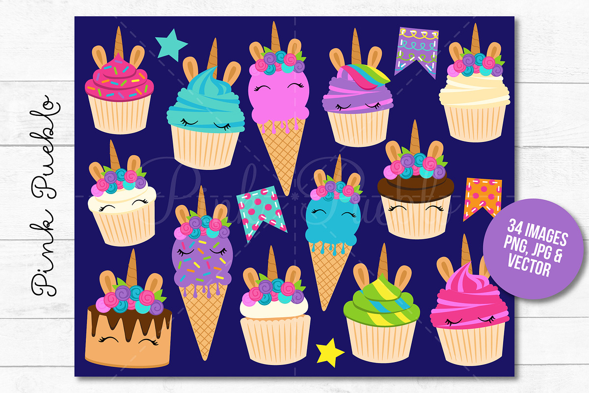 Unicorn Birthday and Cupcake Clipart, an Illustration by PinkPueblo (Photo 2 of 3)