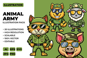 Animal Army Mascot Illustration Pack, an Illustration by Riswan Ratta