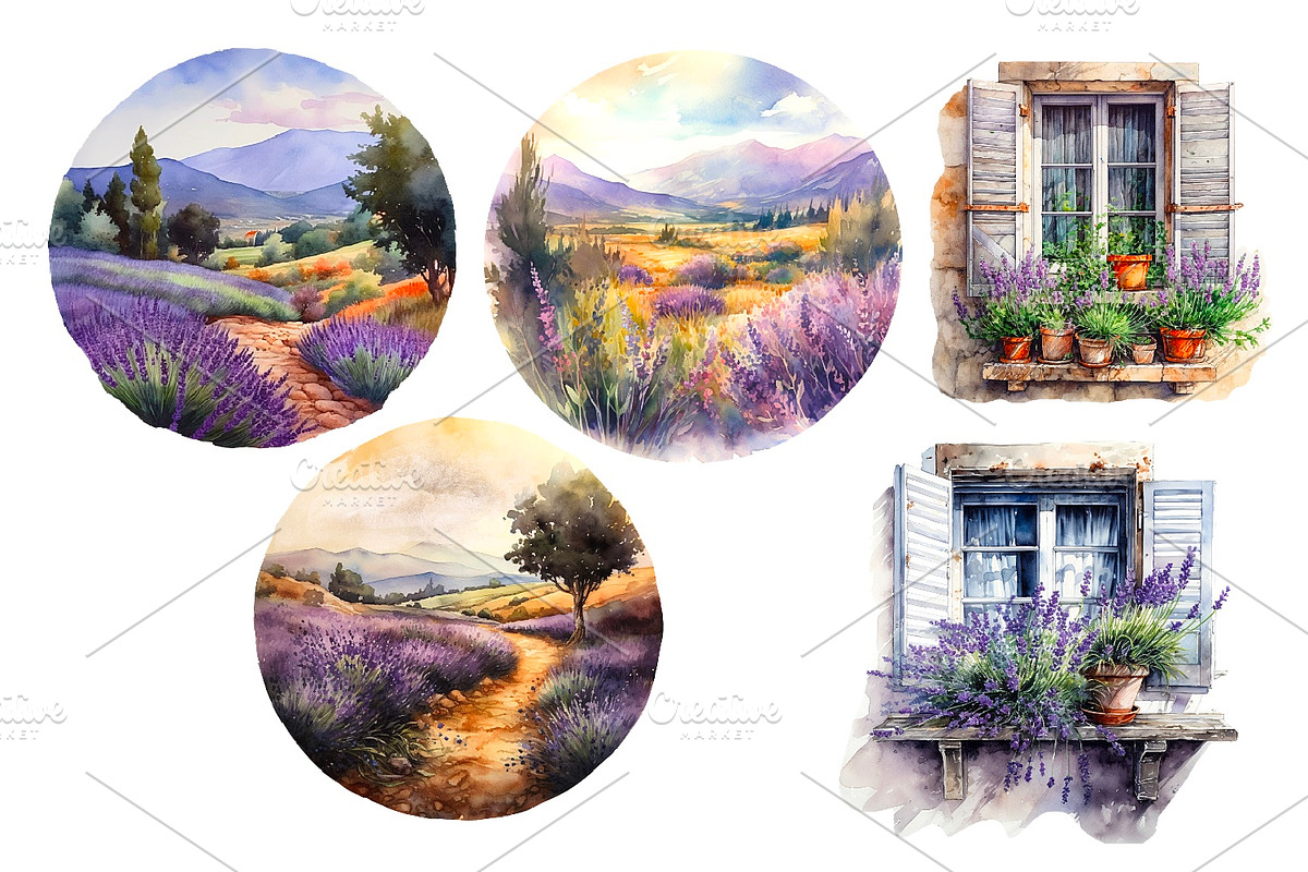 Lavender watercolor clipart, an Object Illustration by AkvarelRiver (Photo 7 of 8)