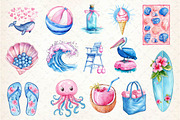 Summer Pink & Blue Coastal Clipart, an Illustration by Dream Creation (Thumbnail 3 of 4)