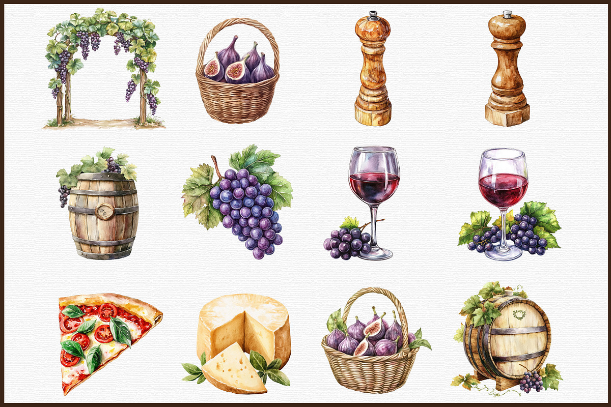 Tuscan Clipart Italian Watercolor Pn, an Illustration by Sublimation Artist (Photo 3 of 6)