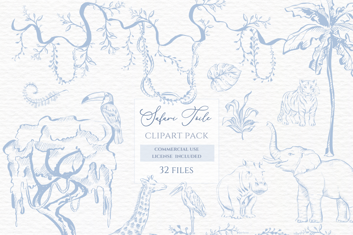 Toile de jouy safari animals clipart, an Animal Illustration by Invite to Clipart (Photo 1 of 5)