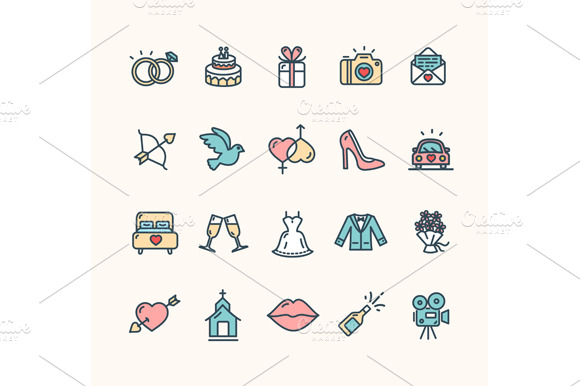 Wedding Icon Set. Vector