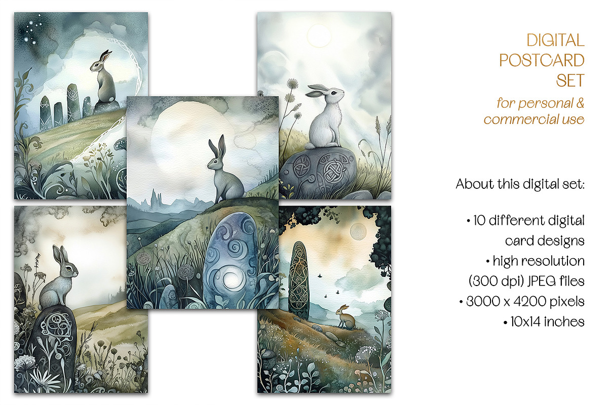 Ostara Hare Postcard Illustrations, a Seasonal Illustration by The Dutch Lady Designs (Photo 7 of 7)