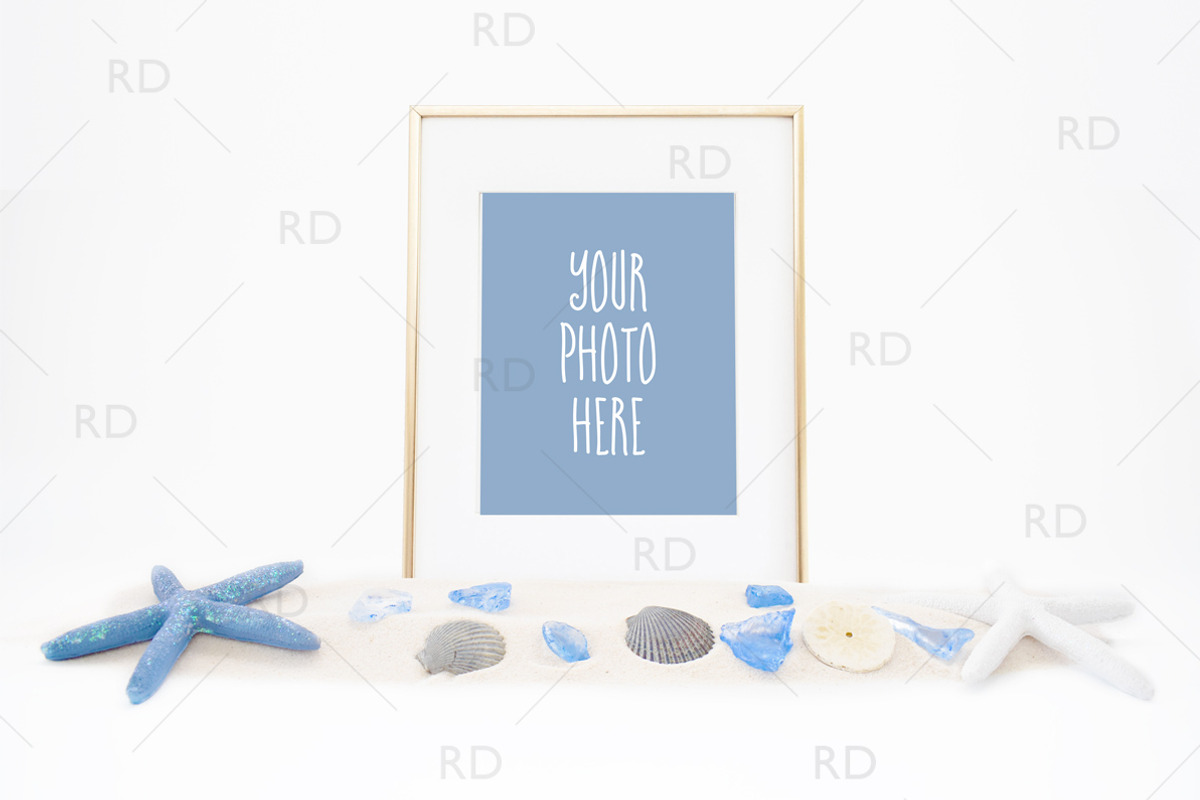 Seashells and Starfish Frame Mockup, a Print Template by RissDesign