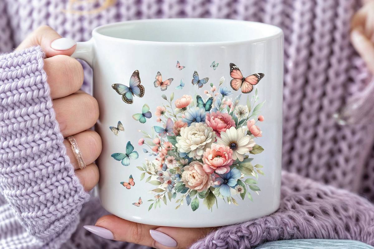 Watercolor Butterflies Flowers, an Illustration by CraftArtStudio (Photo 5 of 6)