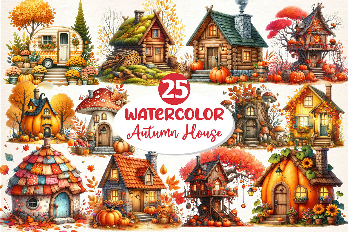 Whimsical Autumn House Clipart, an Illustration by Dream Creation (Photo 1 of 5)