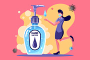 Washing Hands with Hand Sanitizer, a Healthcare Illustration by Hellas Fellas Studio (Thumbnail 1 of 2)