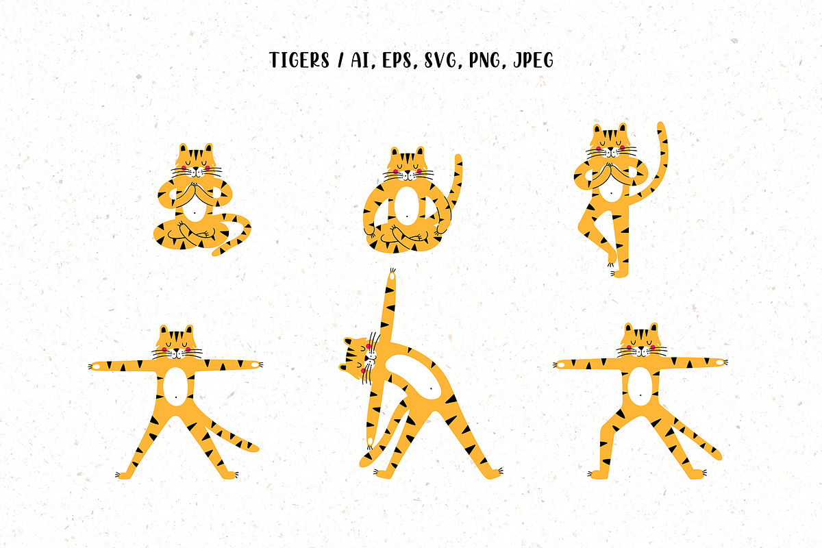 Tiger Yoga - Clipart and Patterns, an Animal Illustration by Nova Studio (Photo 2 of 17)