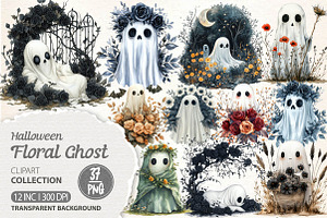 Halloween Floral Ghost Clipart, an Illustration by Dream Creation