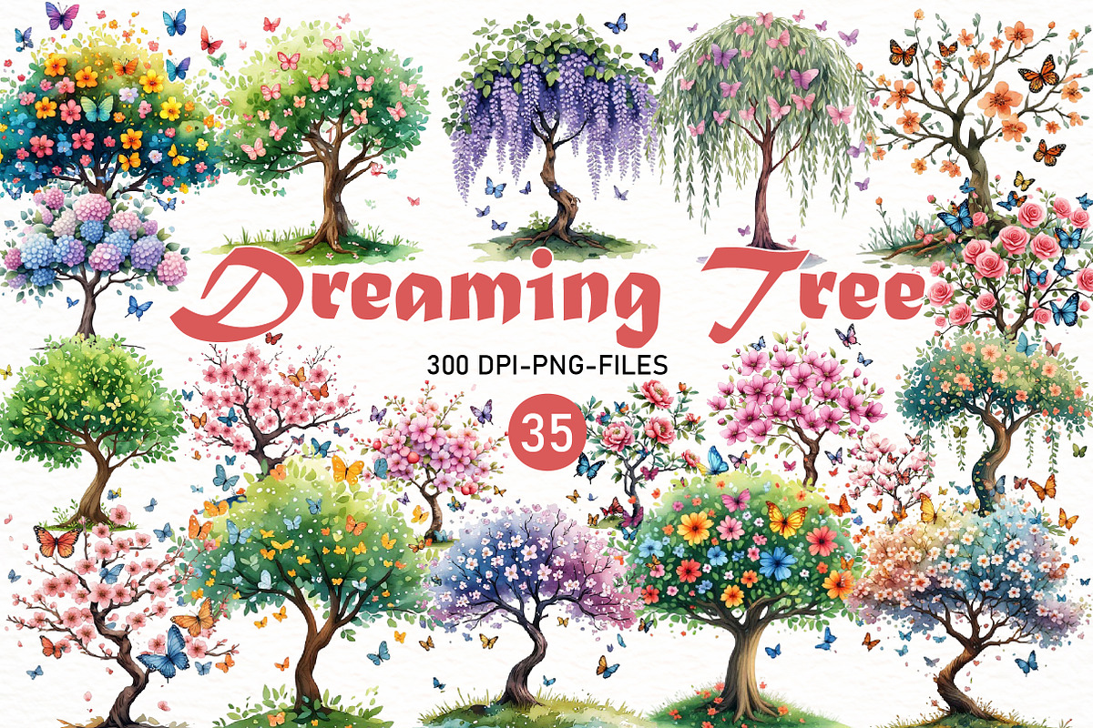 Watercolor Dreaming Tree Clipart, a Seasonal Illustration by Designworld (Photo 1 of 11)