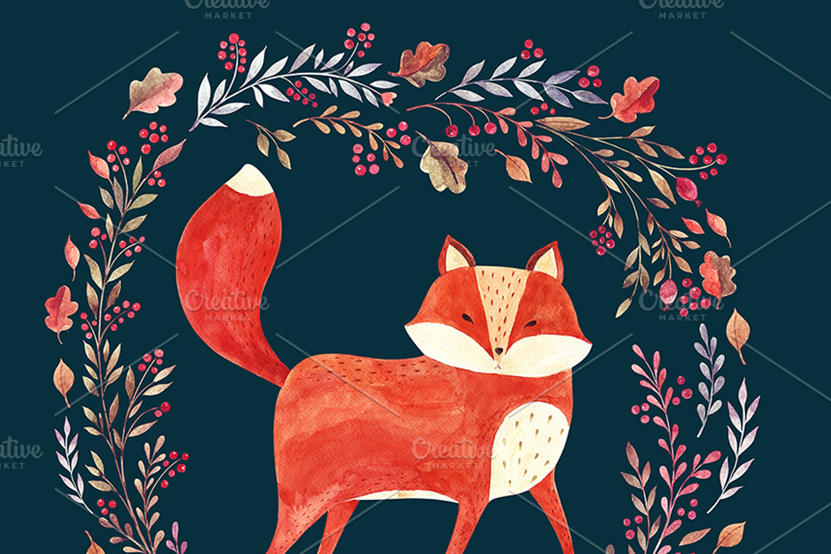 Watercolor autumn collection, an Animal Illustration by MoleskoStudio (Photo 9 of 10)