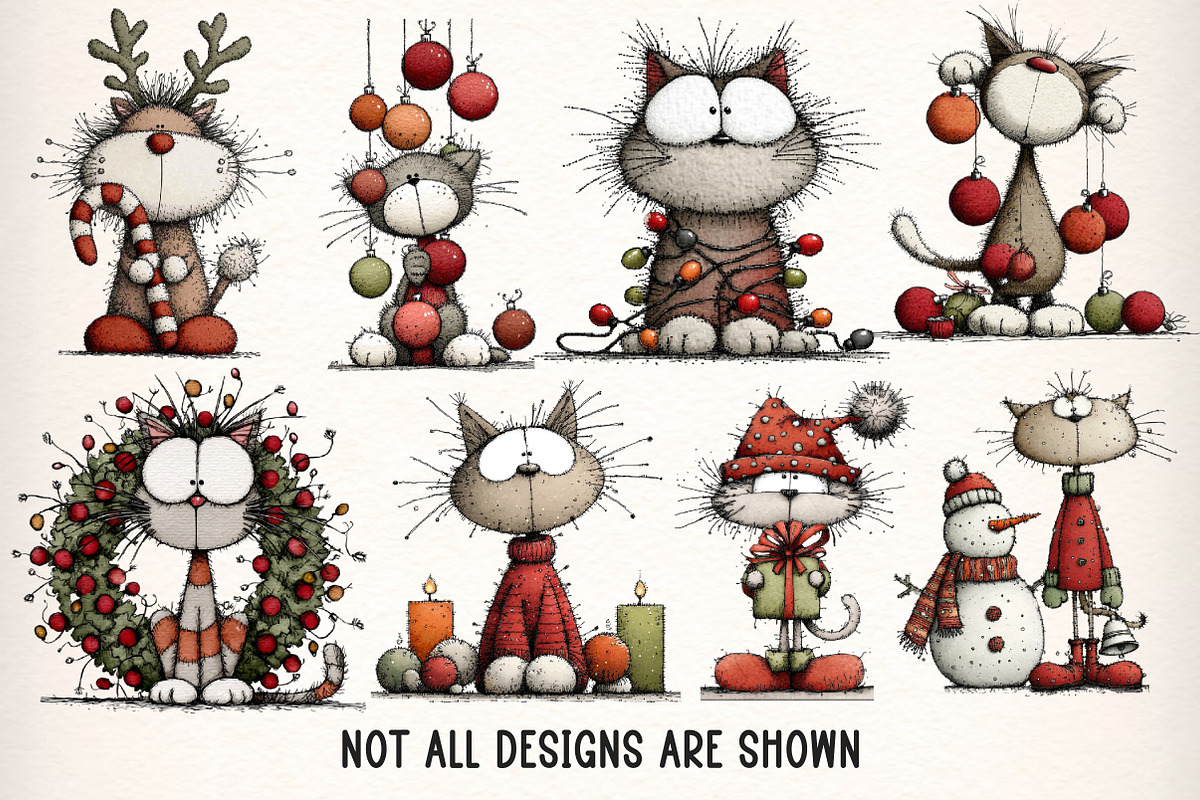 Whimsical Christmas Cat Clipart PNG, an Illustration by Dream Creation (Photo 4 of 8)