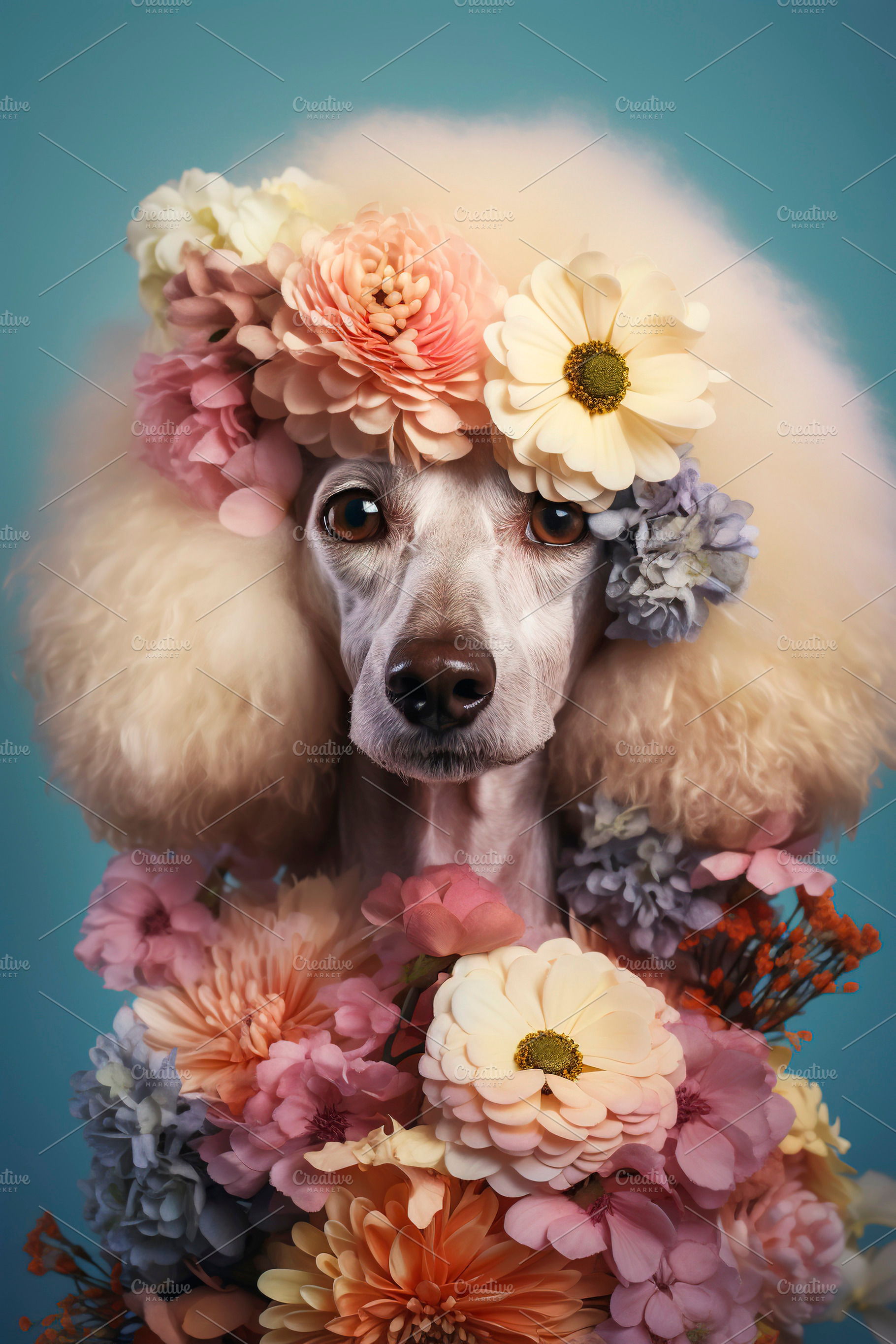 Poodle dog with flowers, an Animal Photo by huertas19