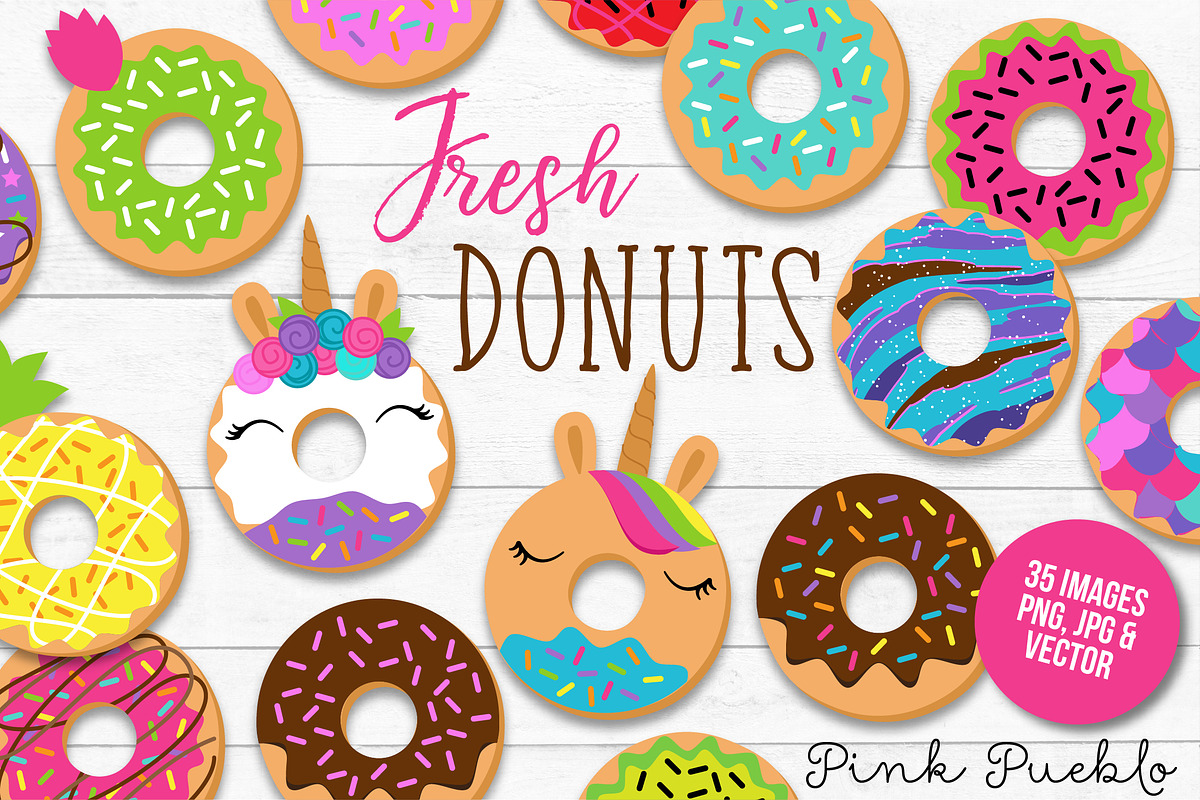 Donut Clipart and Vectors, an Illustration by PinkPueblo (Photo 1 of 4)