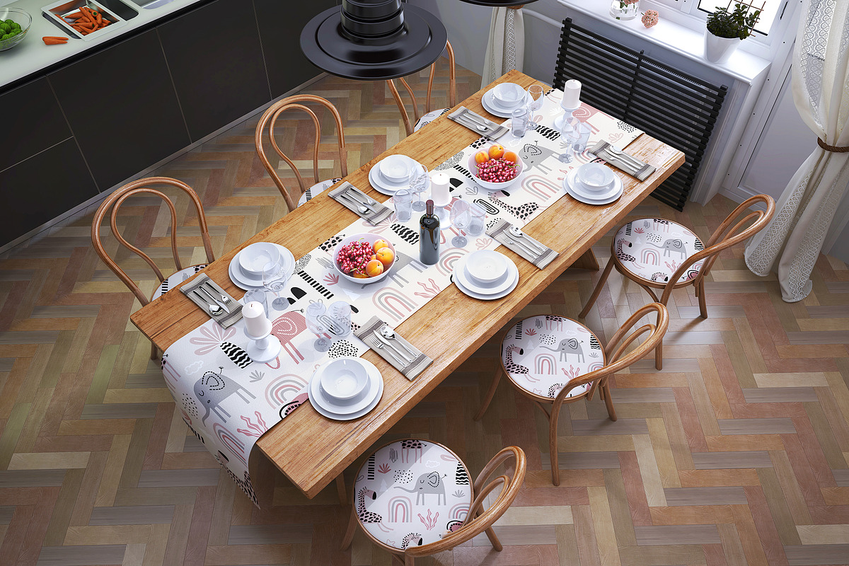 6PSD Table runner Mockup Tablecloth, a Household Mockup by GraphicVil (Photo 9 of 9)