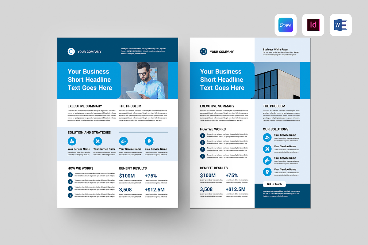 Business One Pager | Canva & MS Word, a Flyer Template by Leaflove (Photo 1 of 5)