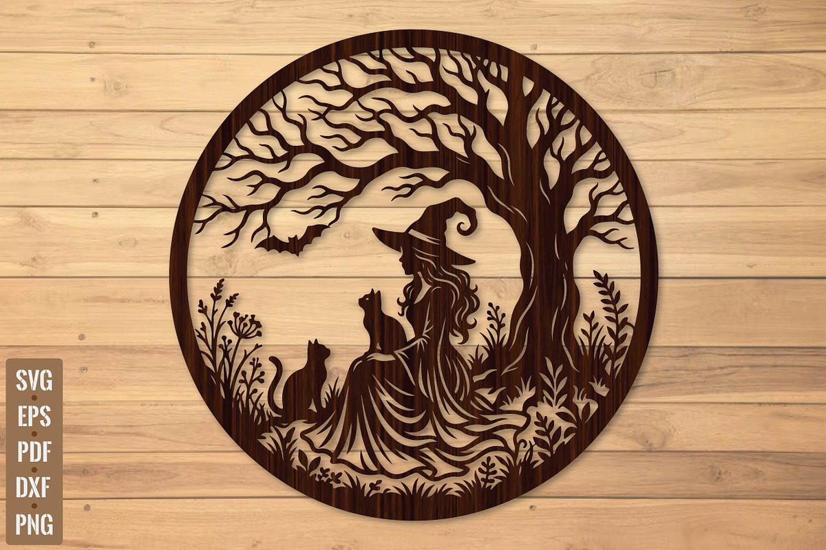 Halloween Witch and Cats laser cut, a Seasonal Illustration by DreamPrint404 (Photo 2 of 3)