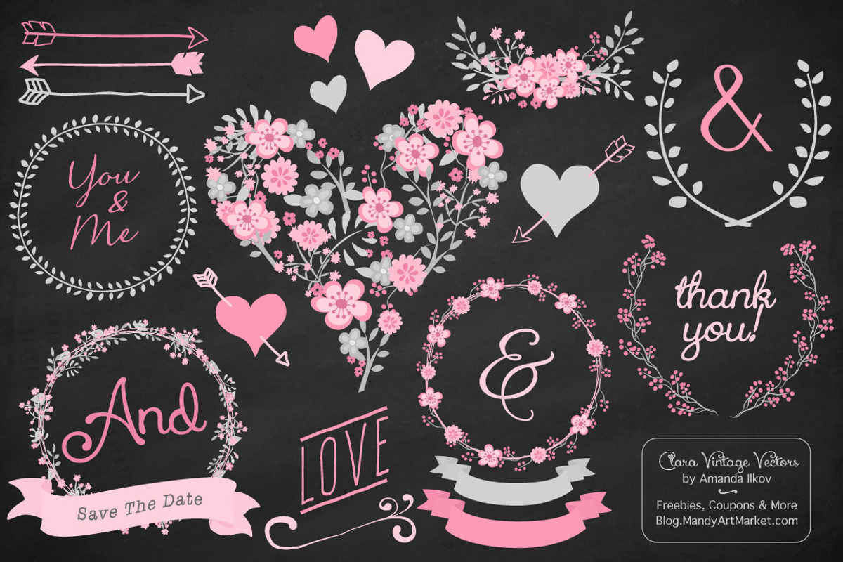Pink & Grey Floral Heart Clipart, an Illustration by Amanda Ilkov (Photo 2 of 4)