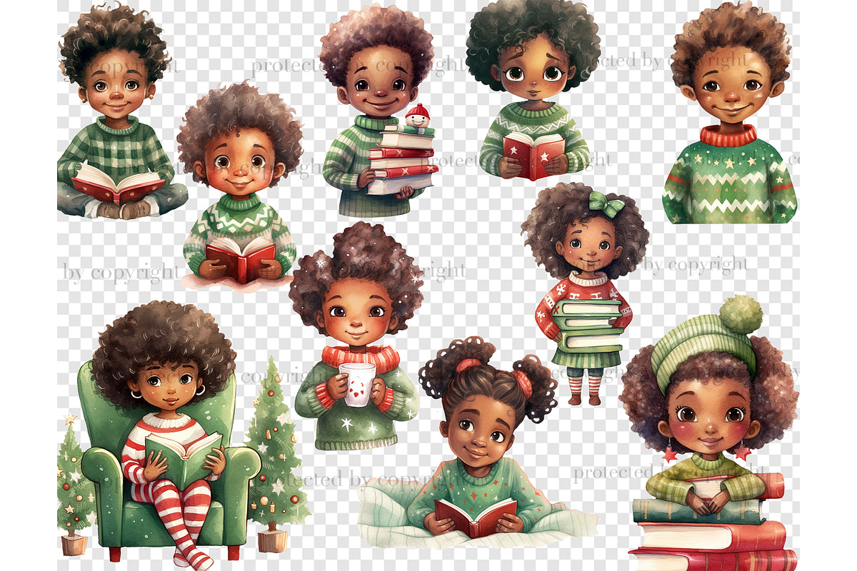 Christmas Cute Black Doll Clipart, a Person Illustration by GlamArtZhanna (Photo 5 of 5)