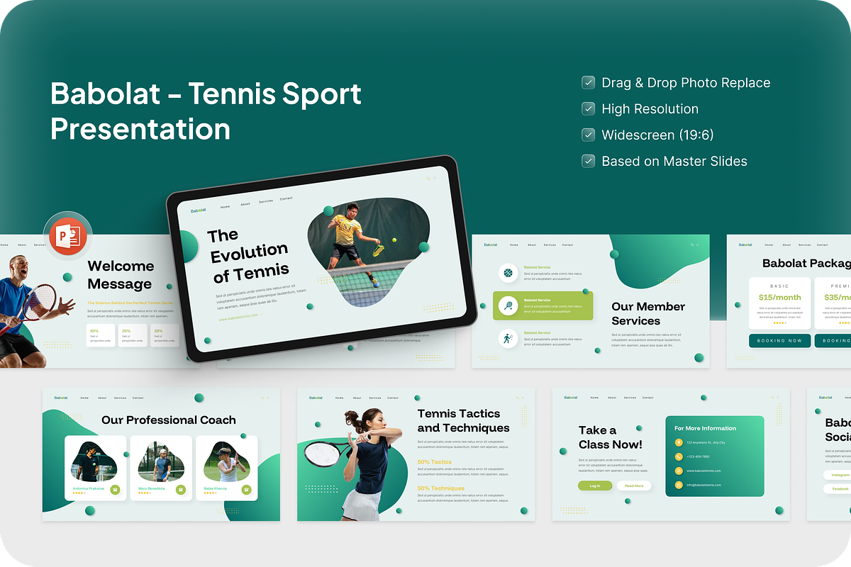Babolat - Tennis Sport PowerPoint, a Presentation Template by Annora Studio (Photo 1 of 5)