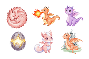 Watercolor Dragons Clipart, an Animal Illustration by BerryPieArt (Thumbnail 3 of 4)