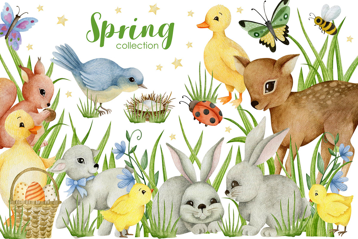 Watercolor Spring Collection., an Animal Illustration by Kira Konoshenko (Photo 1 of 21)