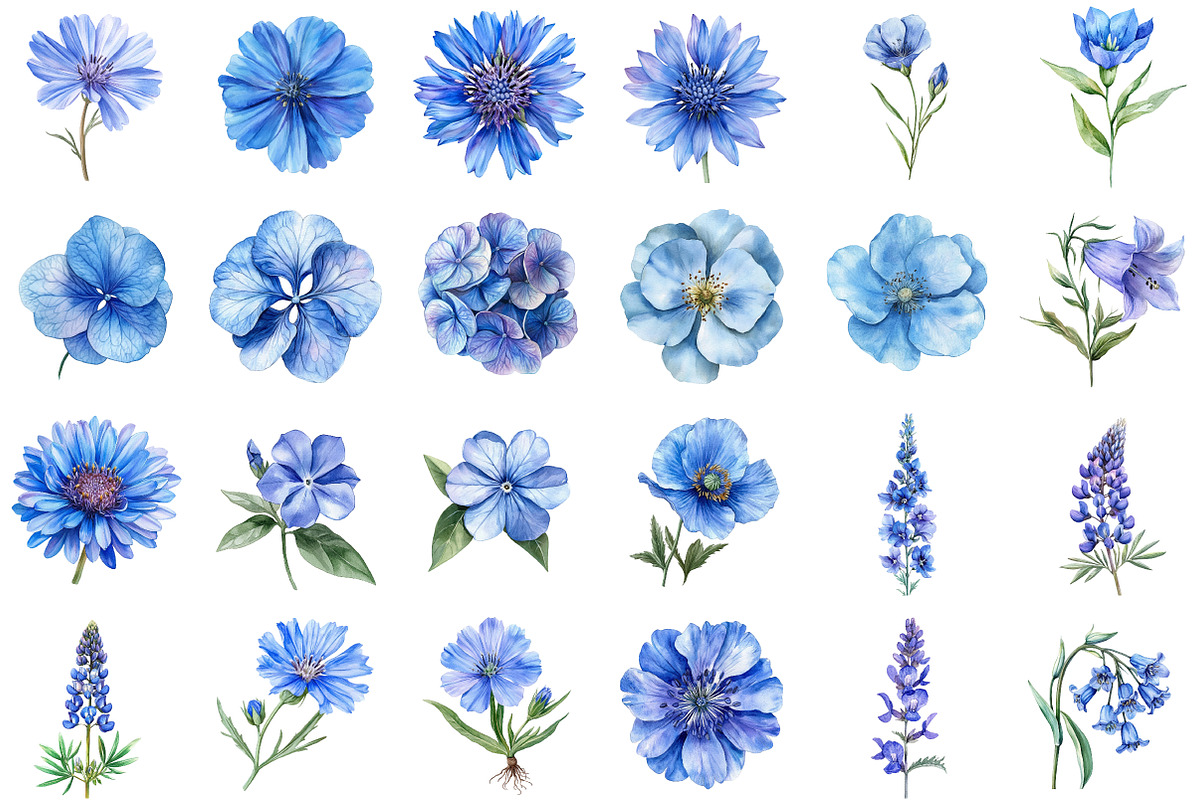Watercolor Blue Meadow Flowers Clipa, an Illustration by Sublimation Artist (Photo 2 of 6)