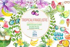 200 Tropical Watercolor Clipart, a Food Illustration by LilyBoo Clipart