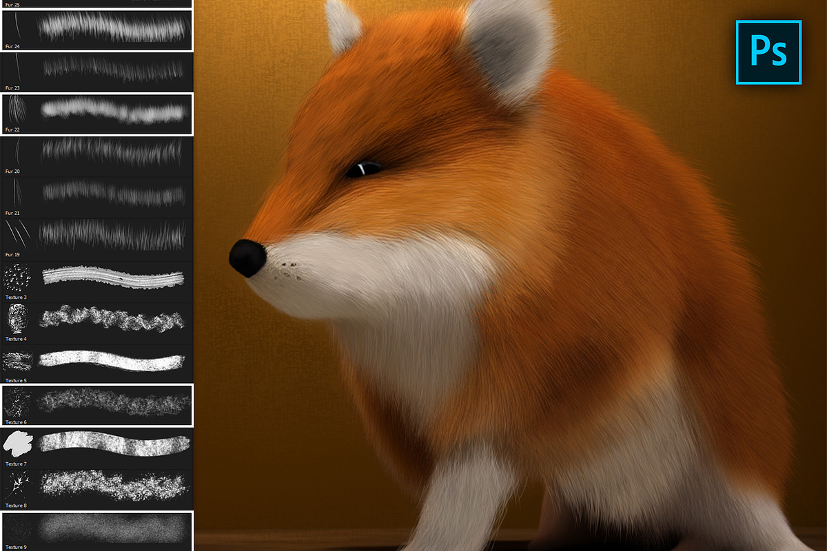 50 photoshop Fur & Texture Brushes, a Brush Add-On by Velo Graphic Studio (Photo 3 of 11)