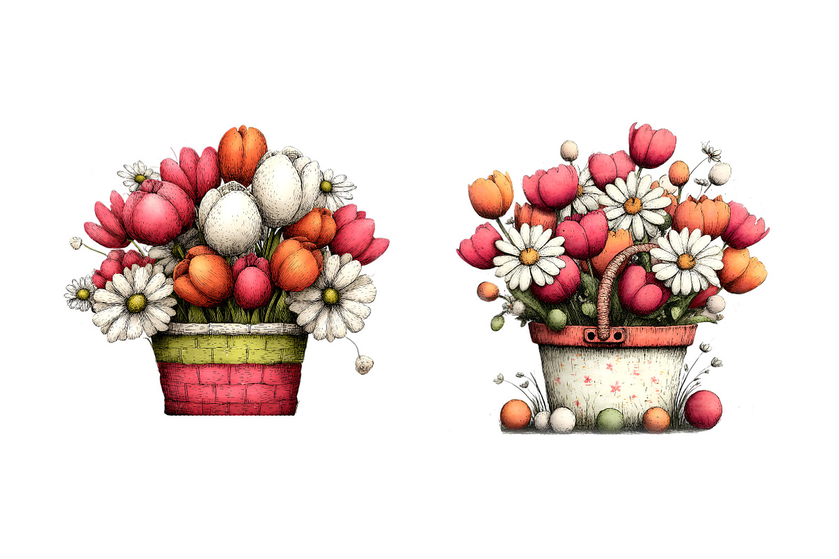 Watercolor easter flower basket clip, an Illustration by SinaCreation (Photo 3 of 11)