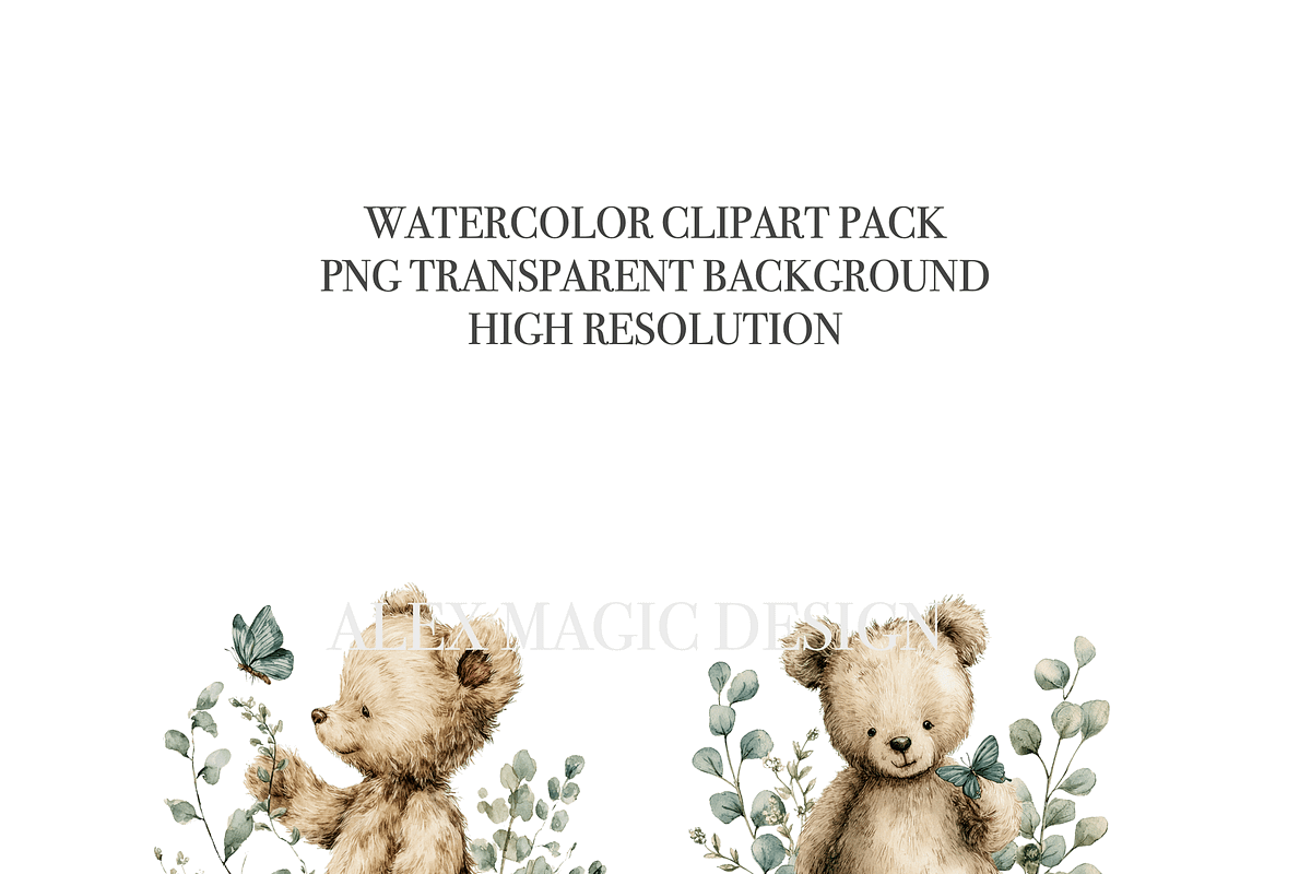 Floral Teddy Bears Clipart, a Decorative Illustration by Pati Charm Studio (Photo 5 of 8)