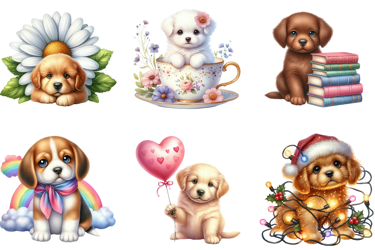 Whimsical Puppy Clipart, an Illustration by DreamArtGraphic (Photo 4 of 4)