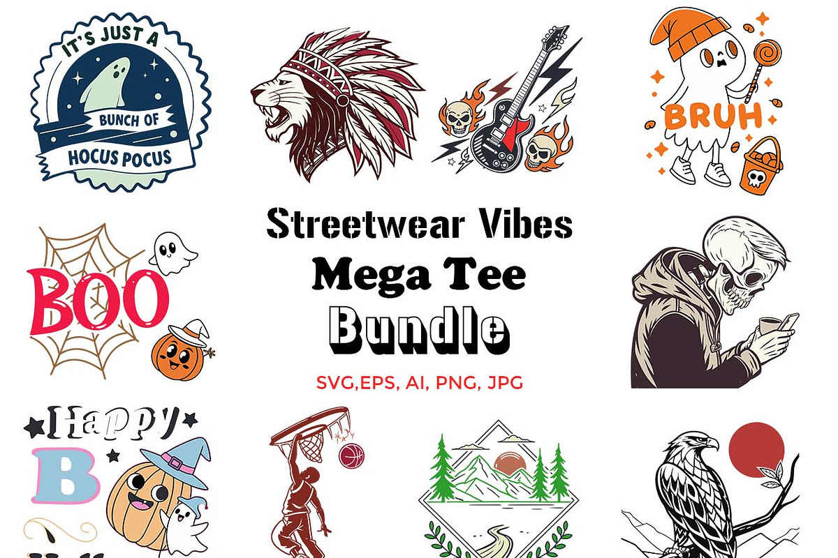 Streetwear Vibes Mega Tee Bundle, a Print Template by Studio Retouch (Photo 1 of 11)