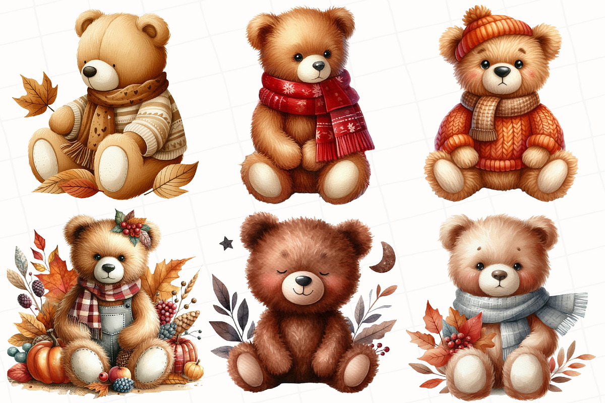 Autumn Teddy Bear Clipart, an Illustration by OK Design (Photo 2 of 5)