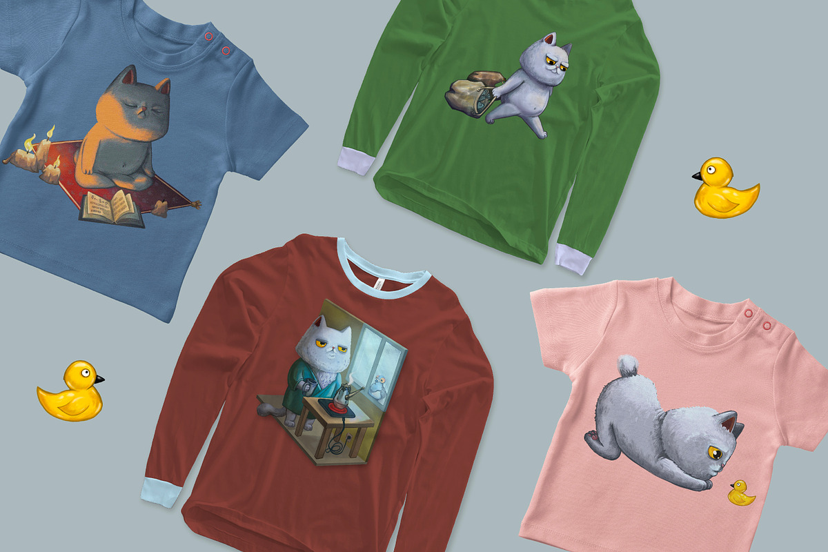 Cute cats character - four grey cat, an Animal Illustration by kaplaniha (Photo 5 of 5)