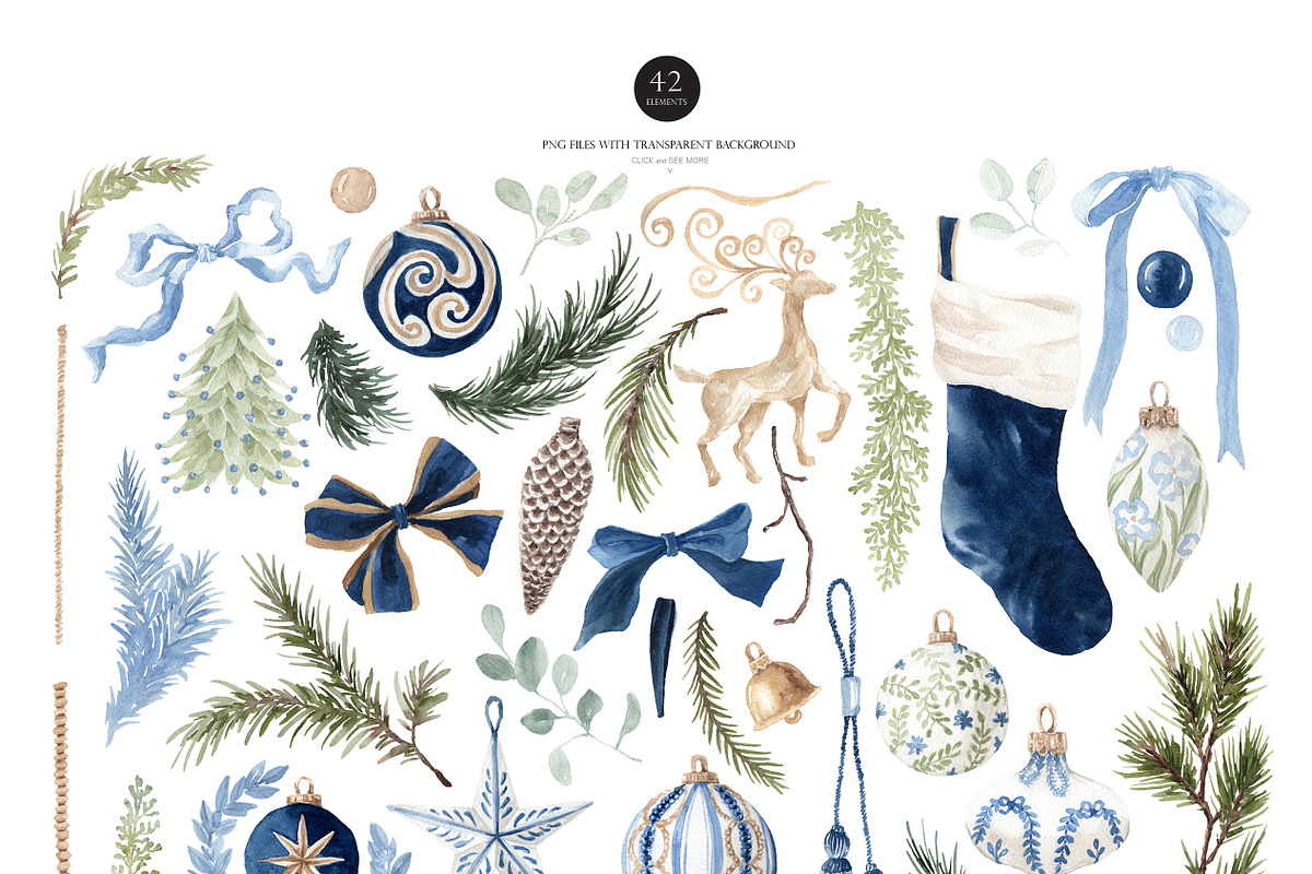 Watercolor Clipart - ROYAL CHRISTMAS, a Decorative Illustration by Beigetime (Photo 3 of 15)