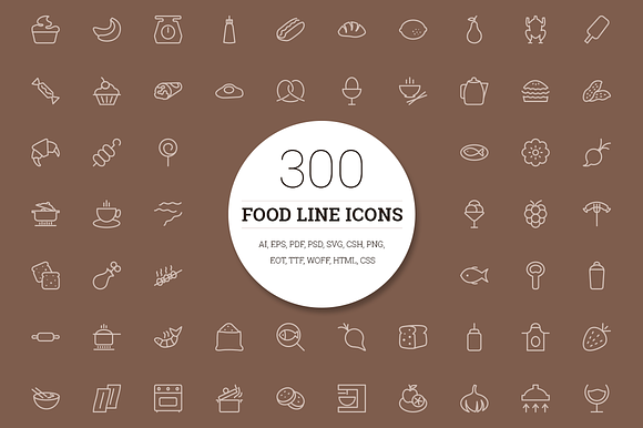 300 Food Line Icons preview 6