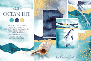 Ocean Watercolor & Gold Collection, a Decorative Illustration by InstaDesignPro