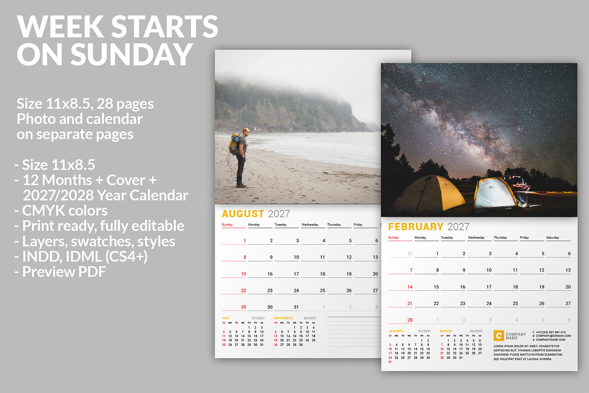 Wall Calendar 2027 (WC027-27-S), a Stationery Template by mikhailmorosin (Photo 2 of 7)