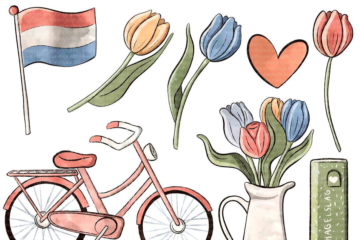 Watercolor Dutch Clipart PNG Holland, a Decorative Illustration by Lenninator Digital (Photo 4 of 8)